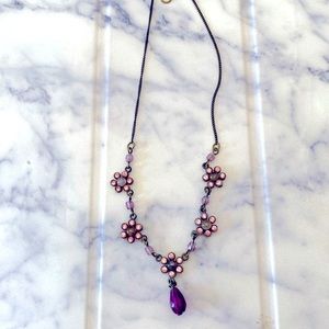 Vintage Purple Cluster Bead Rhinestone Station Necklace